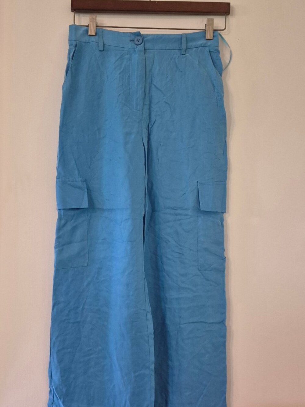 Lucy Paris "Mella" Cargo Pants XS Blue 100% Rayon Lightweight Beachy Coastal Y2k